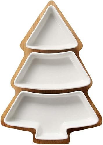Cabilock Plato de frutas de cerámica para árbol de Navidad, bandeja de platos de porcelana extraíble para aperitivos, platos de galletas, vajilla de