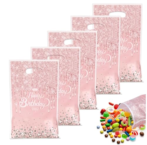 Dumhuts - Lot de 30 sacs cadeaux roses avec diamants Parfaits pour les adultes et les enfants, les bonbons, les chocolats et les cadeaux de fin de fête