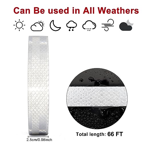 XFXIA Reflective Tape Waterproof, 2.5cm*20m Reflective Warning Sticker High intensity self-adhesive Safety Tape Reflector Tapes for Vehicles Car Trailers Night Road Safety Reminder white - Image 4