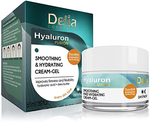 Delia Cosmetics - Hyaluron Fusion - Gel Crema de Día y Noche - Suavizante e Hidratante - Elasticidad, Mejora de Firmeza - Para Piel Seca y Sensible - Ingredientes Activos - 50ml