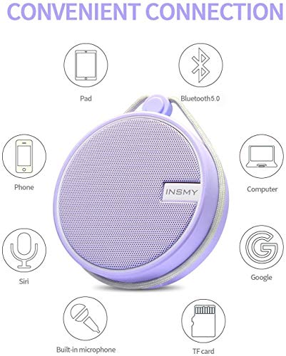Image of INSMY C12 IPX7 Waterproof Shower Bluetooth Speaker, Portable Small Speaker, Speakers Bluetooth Wireless Loud Clear Sound Support TF Card Suction Cup for Kayak Canoe Beach Gift (Purple)