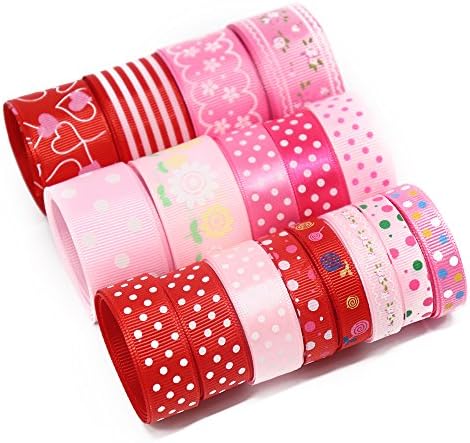 12y/lot 1y/style multicolor random assortment 6-25mm Grosgrain and Satin Ribbon (Range Mixed 2 Pink)