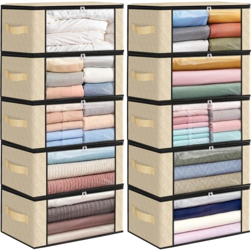 Image of Fab totes 35L Closet Organizers and Storage, Foldable Under Bed Storage Containers, Storage bags for Organizing Bedroom, Closet, Clothing,Organization with Handle (10 Pack,Beige)
