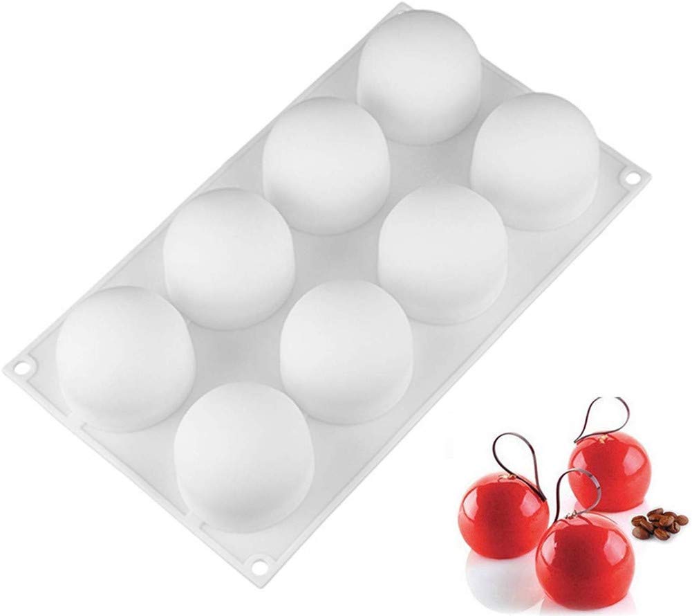 DUBENS Silicone Round Ball Baking Mould - 8 Cavity Set, White, 29.6 x 17.4 cm, 4.5 cm Single Ball