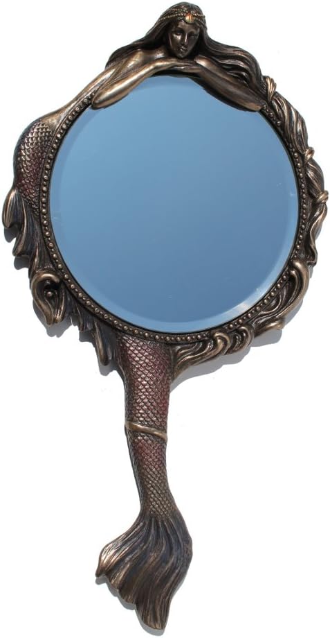 Veronese Design 11 1/8 Inch Mermaid Hand Mirror Cold Cast Resin Bronze Finish Sculpture