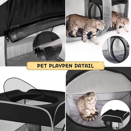 Image of Tailtastic Large Cat Playpen with Separate Areas,Outdoo&Indoor Cat Enclosures,Portable Pet Playpen for Indoor Cats,Puppy and Small Animals, Dog Playpen with Carrybag.