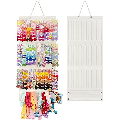 JOYMOMO Bow Holder Organizer for Girls - Hanging Hair Accessories Storage for Headbands, Clips, Ties, Scrunchies (Without Bows) (Beige)