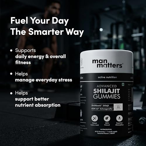 Image of Man Matters Pure Shilajit /Shilajeet Gummies Advanced with Lab-Tested Fulvic Acid & KSM 66 Ashwagandha | Boosts Fitness, Improves Energy Levels & Helps Manage Stress | Pack of 60