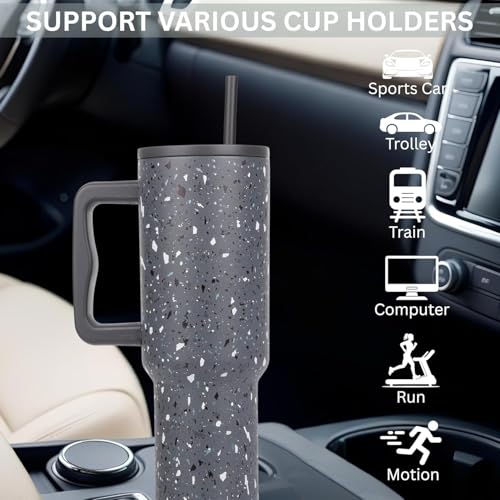 Image of Tumbler with lid and Straw 1200ML Cup Stainless Steel Insulated Cup for Water, Iced Tea or Coffee 1.2L Office Gym Travelling; Tumbler with Straw. (40 - Oz -Grey Paint)
