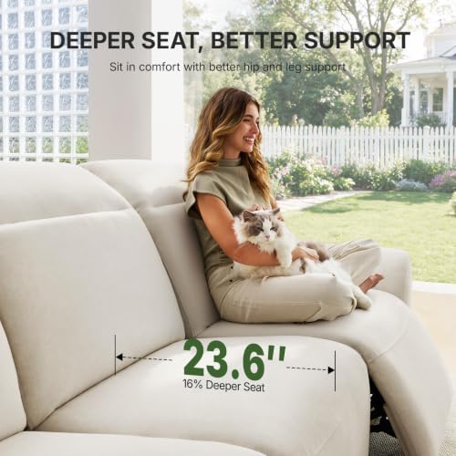 Image of Marsail 95 inch Power Recliner Sofa, Zero Gravity Reclining Sofa with Charging Ports, Adjustable Headrest, 3-Seater Modern Zero Wall Hugger Reclining Couches for Living Room, Pet-Friendly Fabric, Beige