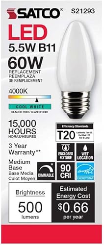 Miniatura 4 de Satco 6Pk 5.5w B11 LED 4000K base media esmerilada regulable - 60w equiv