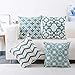 baibu Cotton Teal Embroidery Pattern Decor Throw Pillow Case Turquoise Cushion Cover Set of 4