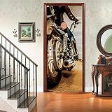 3D Türaufkleber Oldtimer-Motorrad Türtapete selbstklebend TürPoster - Fototapete Türfolie Poster Tapete Aufkleber DIY Wandbild B100 x H200cm