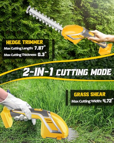 Rozlchar Cordless Hedge Trimmer & Grass Shears Handheld Compatible for Dewalt 20V Battery(No Battery), Lightweight 7.87\'\' Electric Hedge Trimmer 4.7\" Grass Cutter Combo for Lawn, Backyard, Garden
