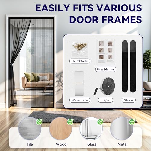 Auxmir Zanzariera Magnetica 100 X 220CM, Tenda Zanzariera Porta Finestra Cortile, Allargamento Superiore Aggiornamento Anti Insetti Traspirante Chiusura Automatica Con 30 Magneti Rete - 9