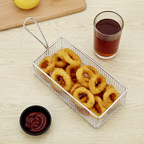 Cesta de frigideira de malha de aço inoxidável da UPKOCH com alça retangular para lanche e tigela de