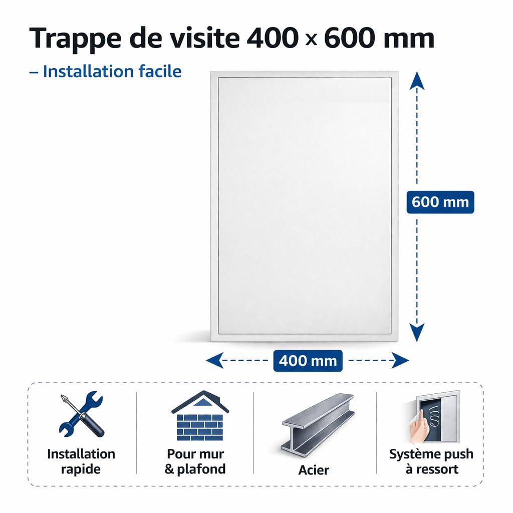 STAR BOX - Trappe de Visite 400x600mm en acier Professionnelle qualité lacée blanc - Facilité d'Accès conduite eau gaine technique plafond comble