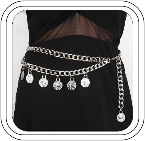 Pirate Waist Chain for Women Multilayer Metal Waist Chain Belt Adjustable Long Belt Body Belly Chain Boho Layered Coin Waist Chain Pirate Costume Women Men Jewellery