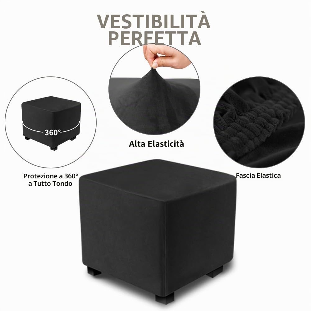 DUJUIKE Copri Poggiapiedi, Copertura Ottomana, Copri Pouf Rettangolare in Velluto Lavabile,elasticizzato con fondo elastico(L&W: 33–46 cm, H: 38–46 cm, nero)