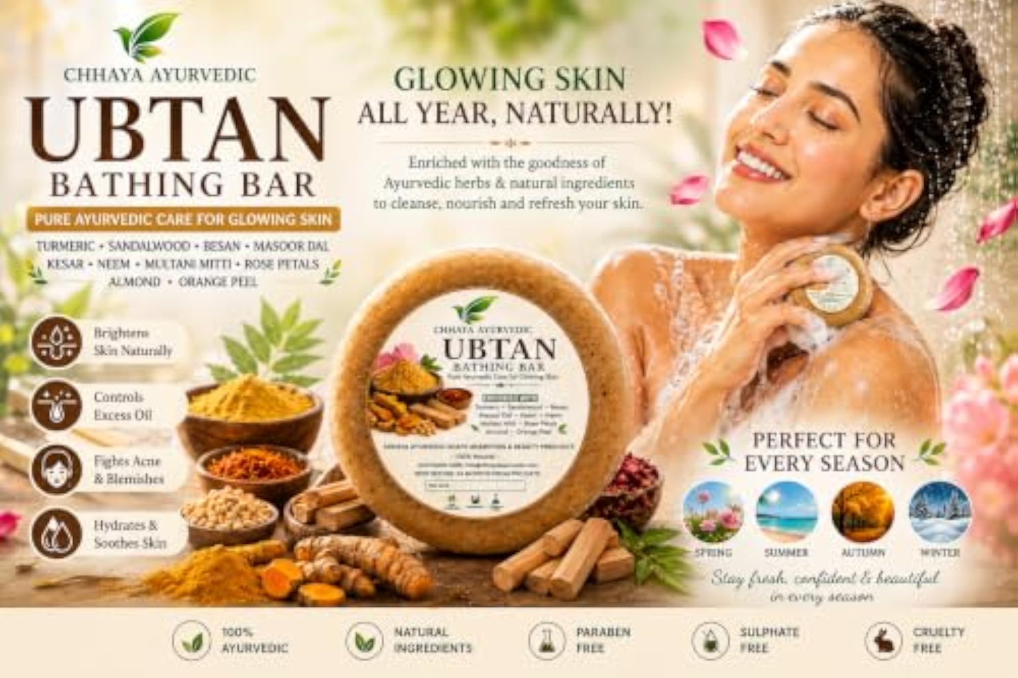 Chhaya Ayurvedic Ubtan Bathing Bar, Pack of 4