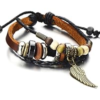 COOLSTEELANDBEYOND Ala Del Angel, Aarios Hilos, MarrOn, Pulsera Cuero Trenzado De Hombre, Tejido Pulsera del Abrigo