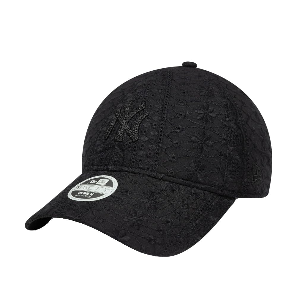 New Era 9Twenty WMNS Broderie Yankees CapEra Women - MLB Cap Baseball Cotton Metal Buckle, with Peak All-Season Spring Summer Autumn Winter - One Size Black