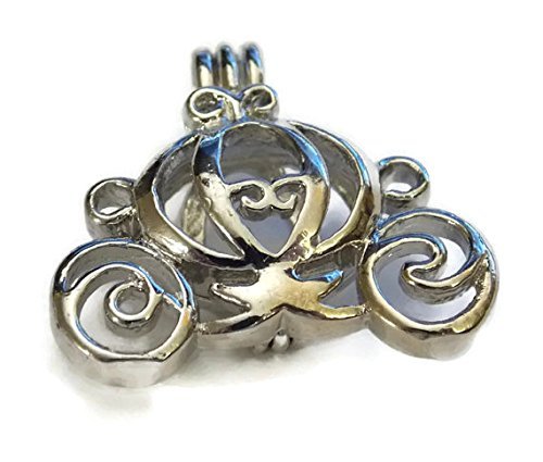 Princess Carriage Bead Cage - Old School Geekery Brand Jewelry Making Supplies - Hollow Silver Plated Bead Cage Pendant - Create your own Pearls, Stones, Rocks, Perfume and Essential Oil Scent Diffusing Necklace