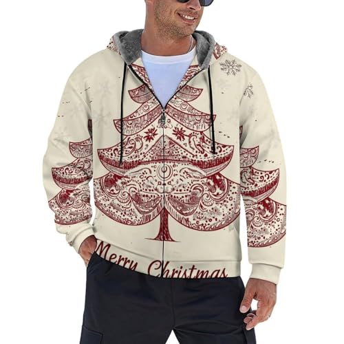 Sweat à capuche pour homme avec fermeture éclair rouge motif Noël S-5XL