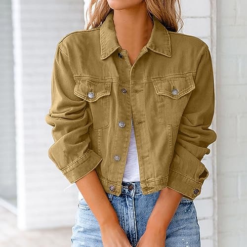 XUNRYAN Teen Girls Denim Jackets Distressed Ripped Trendy Slim Fit Cargo Coat Collared Lapel Casual Outwear Fashion Clothes2