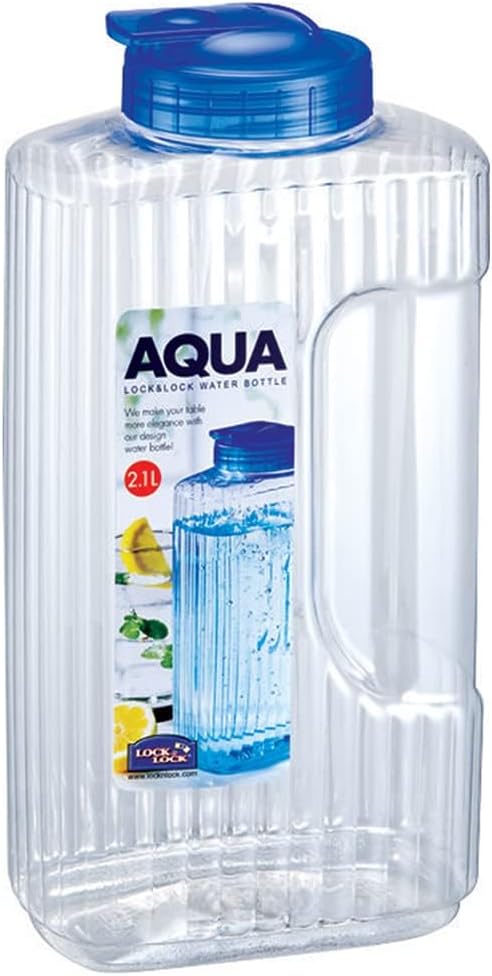 Hap736 Water Bottle, Clear/Blue, H 13.6 X W 26.2 X D 8.4 cm, 2.1 Liter