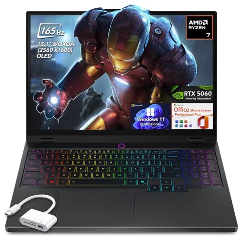 Image of Lenovo Legion 5 15.1 inch OLED WQXGA 165HZ Gaming Laptop, AMD Ryzen 7 260 8-Core, 16GB DDR5 1TB SSD, RTX 5060, Backlit KB, WiFi7, Win11 Pro Office Lifetime License, Eclipse Black, w /USB Hub, W /GaLiMu