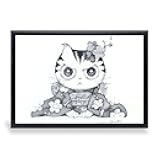 Japanese ink painting of a cat I AM MOMOCO by Makoto Anbo, original reproduction framed, wall hanging
