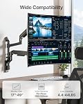 Pegzone Dual Wall Mount Monitor Arm for 17-49" Ultrawide Screens, Heavy Duty Full Motion Gas Spring Wall Mount Stand Holds up to 44 LBS, Computer Monitor Mount Compatible with 75/100 VESA, Black