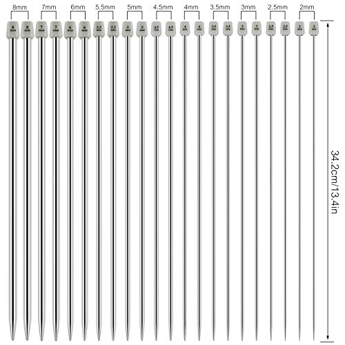 Hysagtek HYSAGTEKHO285 22 Pcs Knitting Needles Set, 14 Inches Stainless Steel Straight Single Pointed Knitting Needle Kit Metal Knitting Kit In Different Sizes 2.0Mm To 8.0Mm thumb #1