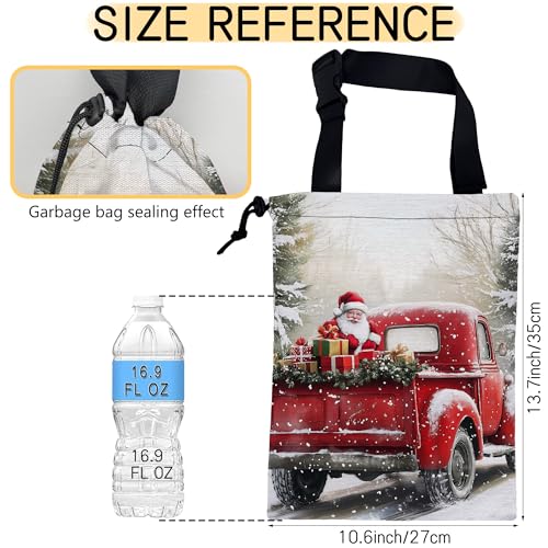 Image of Santa Claus on Red Truck Car Trash Bag, Hanging Drawstring Car Garbage Bag,Canvas Car Back Seat Organizer with Adjustable Buckle for Men and Women