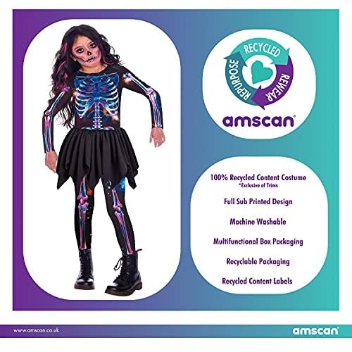 amscan (PKT) (9908573) Child Girls Neon Skeleton Girl - Recycled Costume (8-10yr), Black, 8-10 Years - Image 4