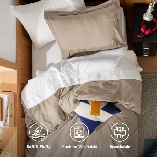 Image of Bedsure Prewashed Twin Duvet Cover, Cotton-Like Bedding Set, Light Brown | Ultra Soft, Relaxed Texture, Twin XL Breathable Comfort, Hidden Zipper, 8 Corner Ties, Easy Care, OEKO-TEX, Year-Round Use