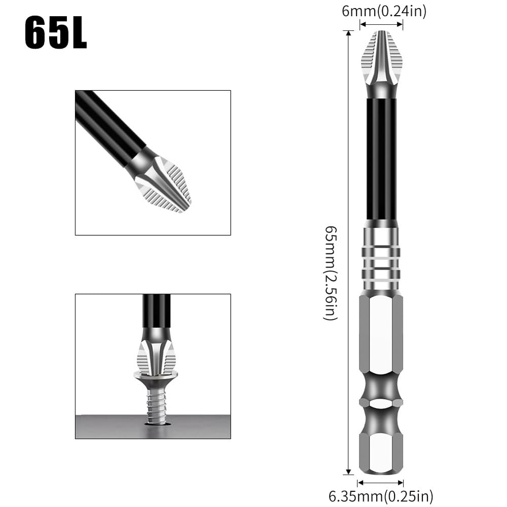 High Magnetic Screwdriver Drill Bit Set K5 Impact Resistant Non Slip Cross Bit Anti-Slip Magnetic Electric Screwdriver Set (5, 65MM)