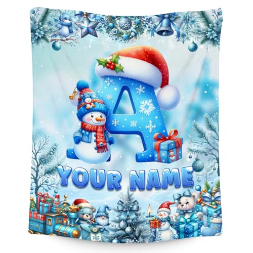 Personalized Christmas Blanket - Custom Gifts Ideas for Kids Adults Family - Funny Snowman Christmas Throw Blankets for Bedroom (4 Sizes)