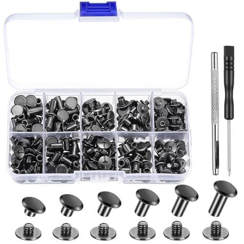 120 Sets Buchschrauben Nieten Kit M5 Chicago Schrauben Hohlnieten Set Chicago Binding Schrauben Ledernieten Schraubnieten für Leder Reparatur Sets Leder Nieten Set für Kleidung Gepäck Tasche Gürtel