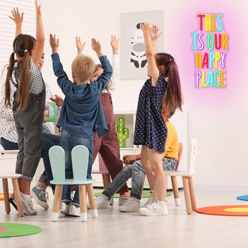 Image of This is Our Happy Place Neon Sign for Wall Decor Colorful Letter Neon Light Art LED Neon Signs with USB for Classroom,Gym,Bedroom,Children's Playground,Bar
