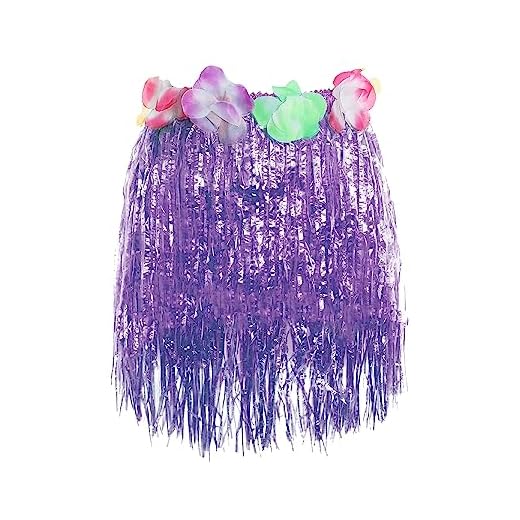 Lila hawaiian HULA kjol kort 40 cm med blommor lång luau fANCY klänning strand party pris (paket med 1)