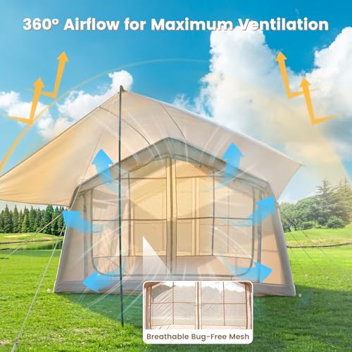 Image of ABORON Inflatable Camping Tent, 4 /6 /8 /10 /12 Person Easy Setup Blow Up Tent with Hand Pump, PU3000mm Waterproof 4 Season Glamping Tent for Outdoor Camping