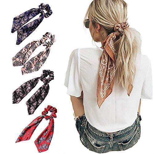 Beauty Wig World 4Pcs Floral Print Scarf Scrunchie Silk Satin Style4 Size 4.0