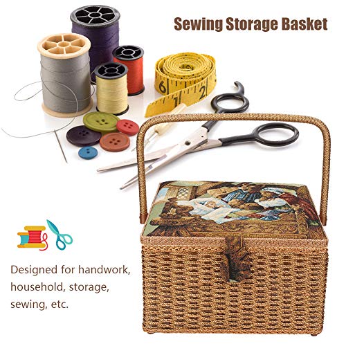 Household Hand-Woven Sewing Basket Thread Needle Scissors Storage Box Sewing Organizer with Handle