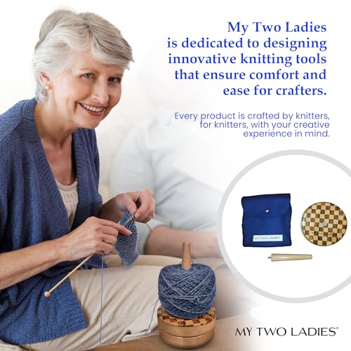 Image of My Two Ladies | Artisan Yarn Caddy & Premium Storage Bag | Wooden Yarn Caddy Spinner & Dispenser for Knitting & Crocheting | Portable Stand for Skeins, Balls & Cakes | Multi-Wood