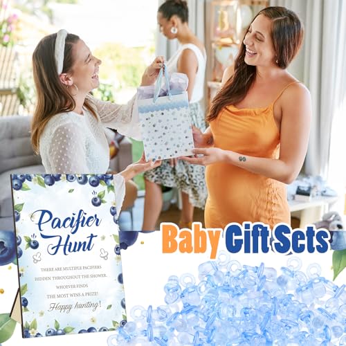 Image of Thyle 51 Pcs Blueberry Pacifier Hunt Baby Shower Games a Berry Sweet Baby is on the Way Decoration Include Blueberry Themed Hunt Sign and Acrylic Pacifiers Gift Sets for Gender Reveal Party Decor
