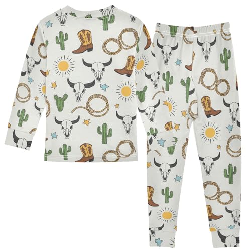 Pajama Sets Long Sleeve Western Themed Pattern Boot Soft Comfy Sleepwear 2 Piece PJS 3-8T3