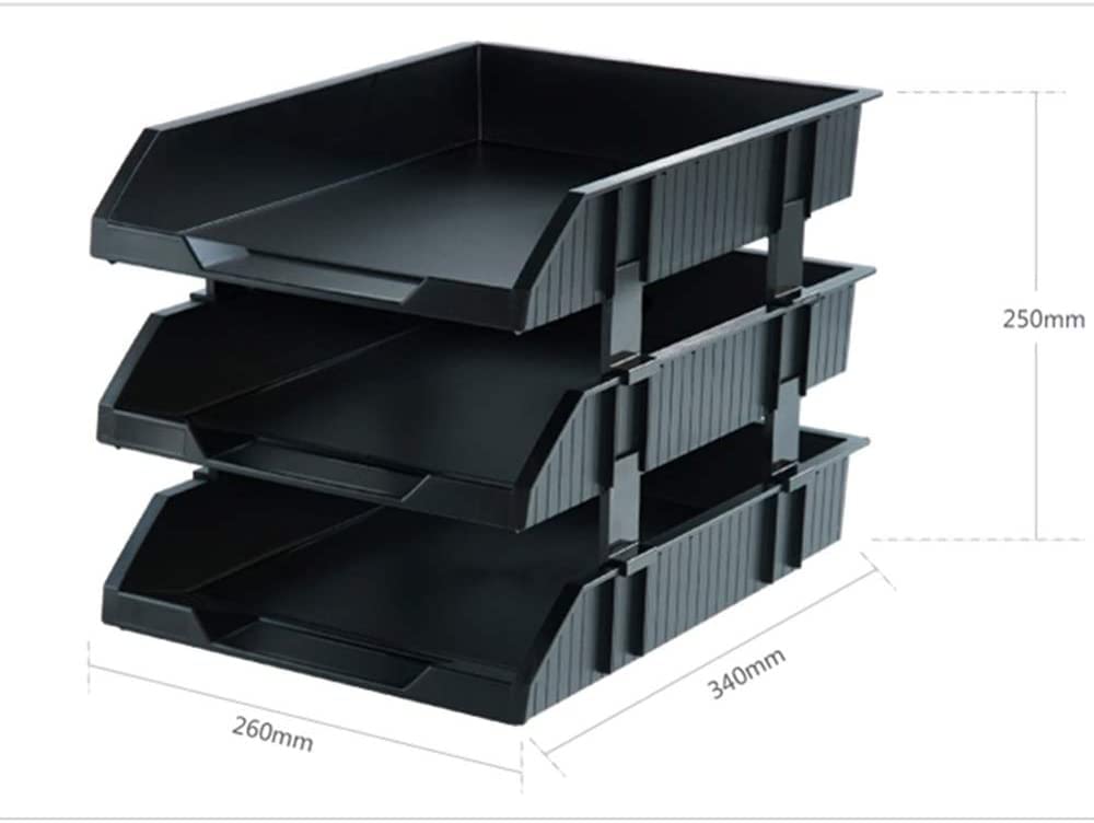vassoi portadocumenti, Vassoio impilabile a 3 livelli, organizer da scrivania, portadocumenti e supporto da tavolo for accessori for lettere di carta(Black)