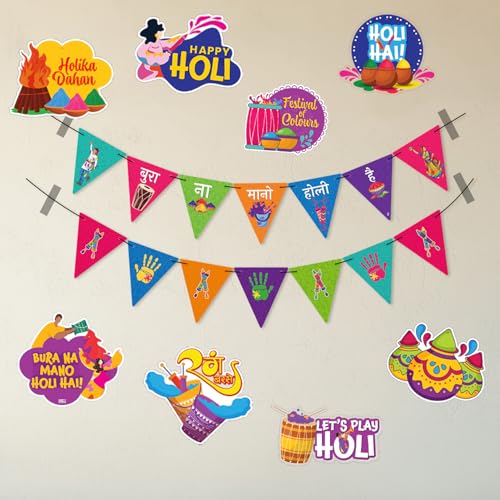 Image of Party Propz Holi Decoration Items for Home - 12 Pcs Bura Na Mano Holi Hai and Theme Banner and Unique Cutouts for Decoration for Home, Office, Party (Cardstock)